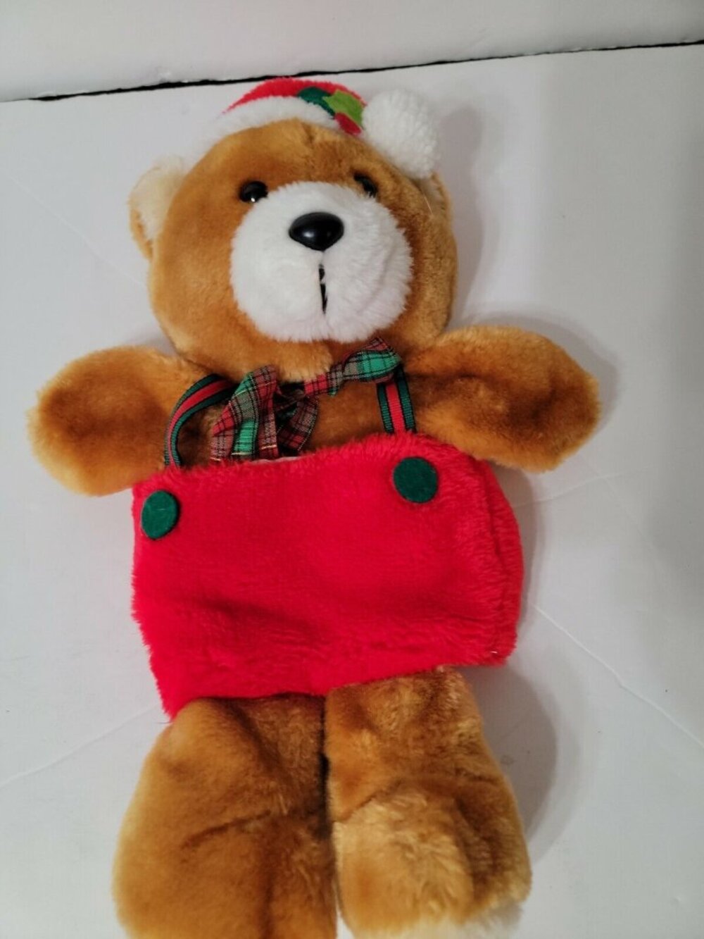 Vtg Rennoc Santas Best 3D Teddy Bear Plush Christmas Stocking Puppet Overalls